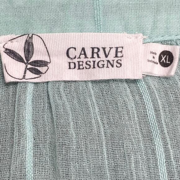 Carve Designs Split Neck Loose Long Sleeve Casual Shirt Womens XL Green Sheer - Picture 11 of 12